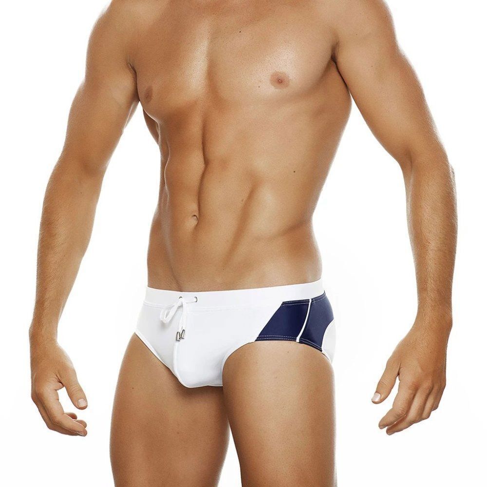 Men's Racing Stripes Speedo Beach Bikini Swimwear White Sapphire